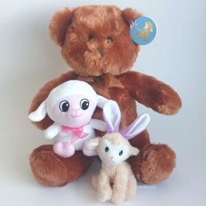 3 x Set Stuffed Animal Bundle Teddy Bear, White Lamb & Baby Lamb w Rabbit Ears